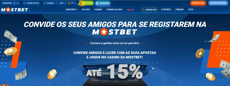 Bónus por convidar amigos para a Mostbet