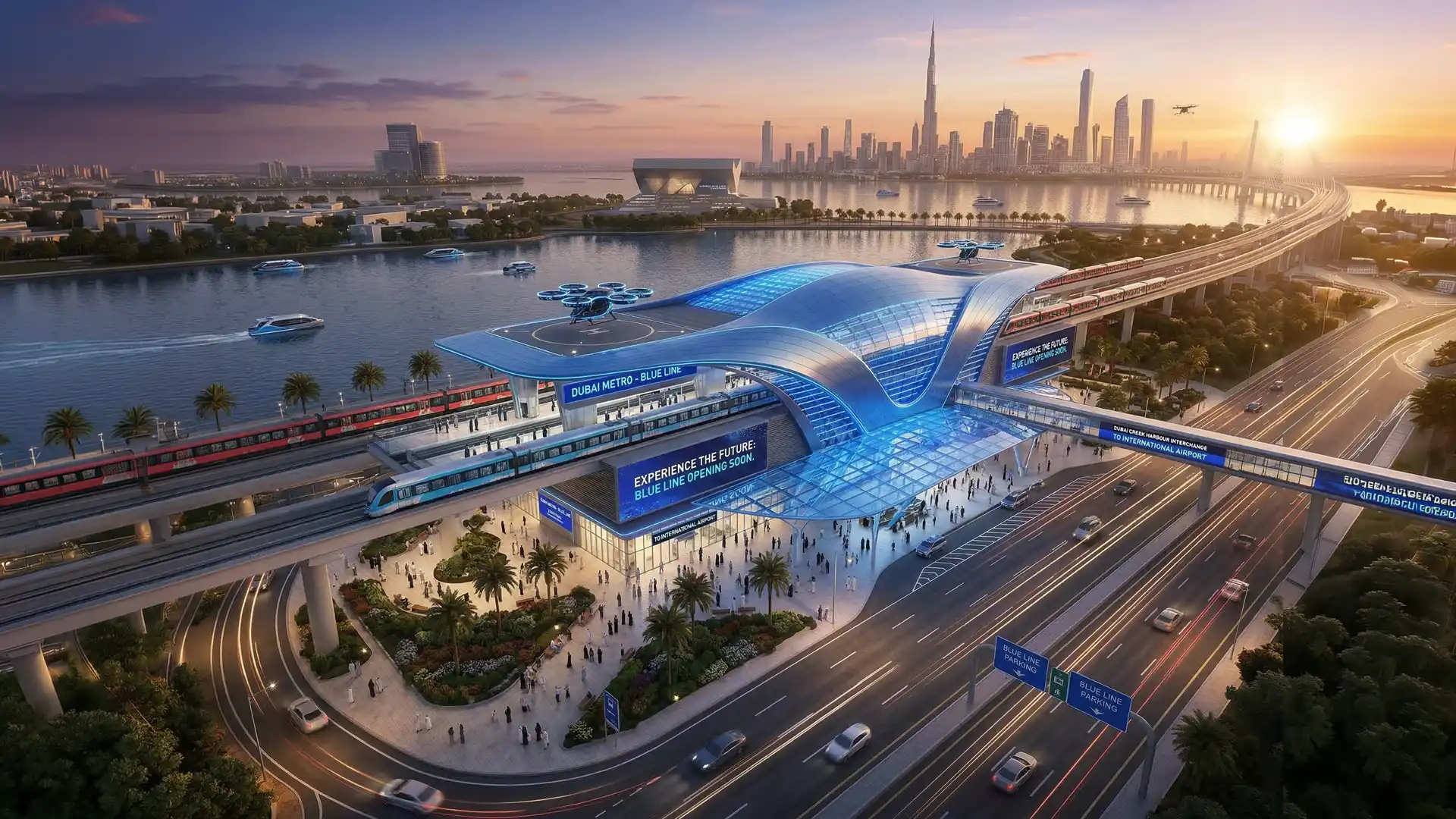 Dubai Metro Blue Line property prices 2026 — route map stations and investment zones