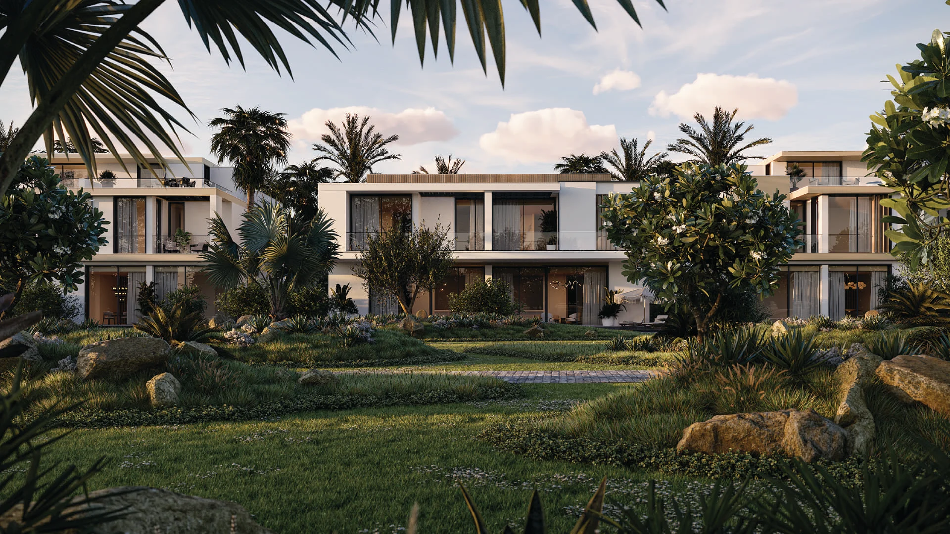 bay villas island e dubai — villa interior design and beachfront living spaces