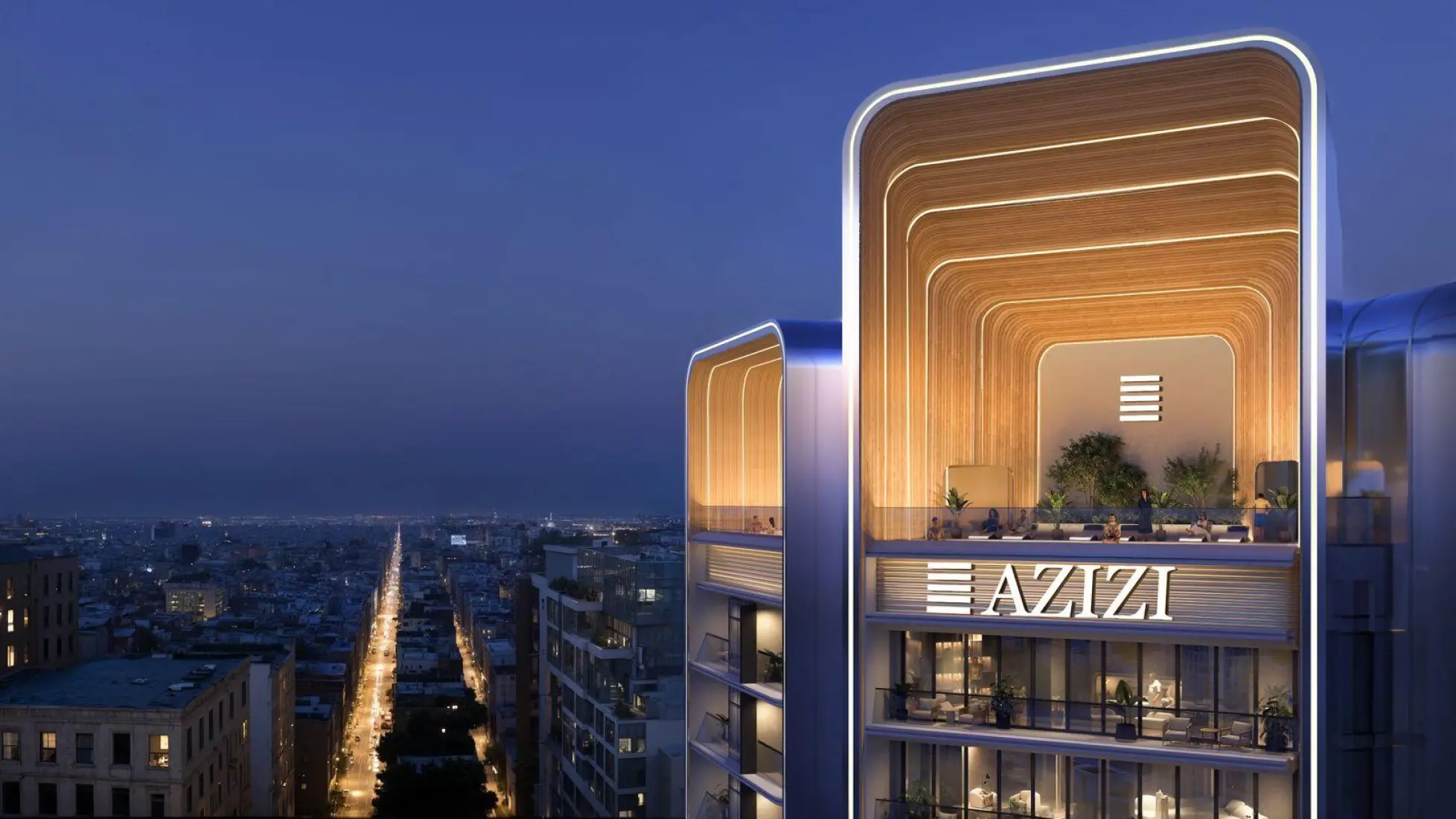 azizi creek views 4 — rooftop infinity pool with Dubai Creek and downtown skyline backdrop
