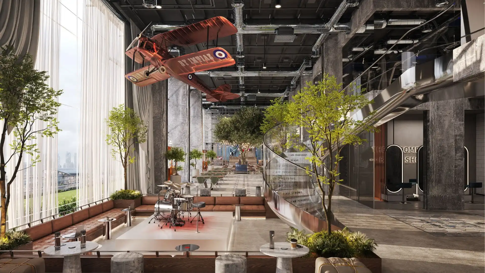 Raw District Dubai — lobby interior mixed-use lifestyle district Sheikh Zayed Road