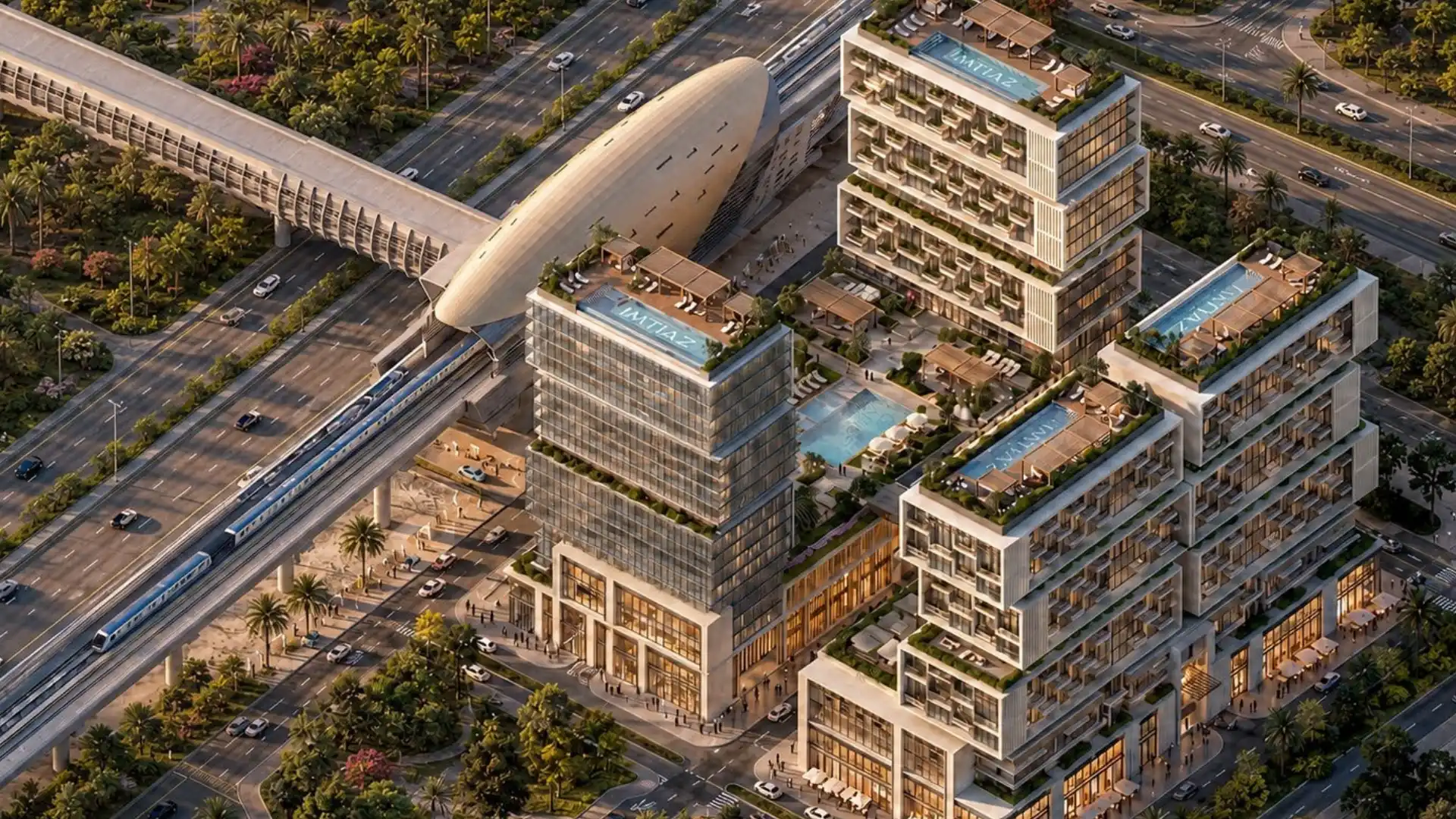 Raw District Dubai — mixed-use lifestyle district aerial view Sheikh Zayed Road