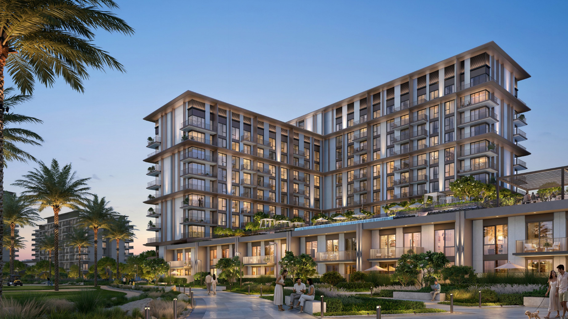 Golf Trails Emaar South — mid-rise residential architecture Dubai South waterfront gardens