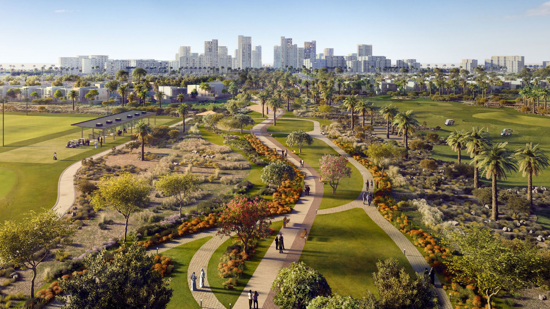Golf Trails Emaar South — golf-front residential building aerial view Dubai South