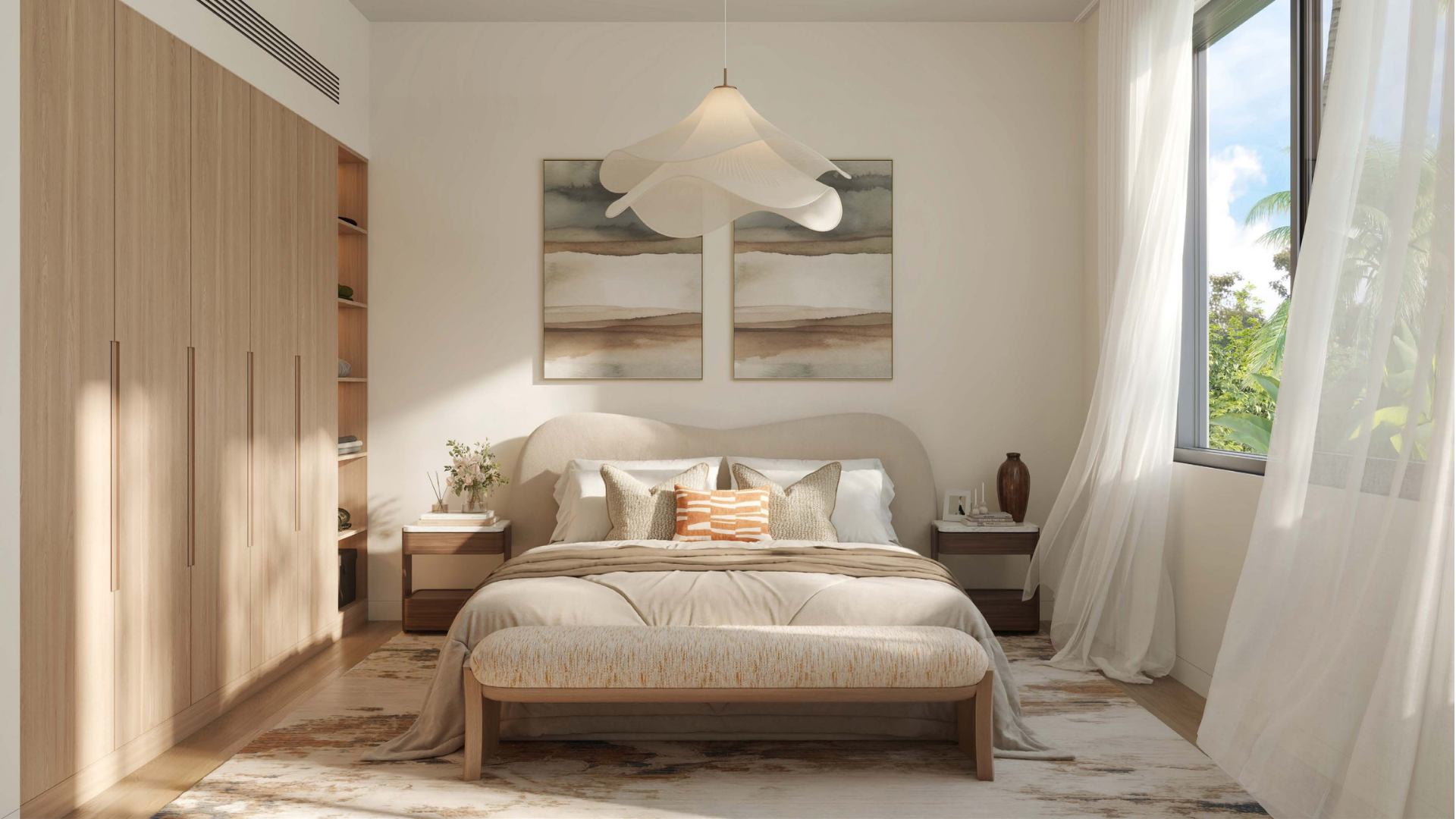 Al Ghadeer Gardens Abu Dhabi master bedroom with built-in wardrobes