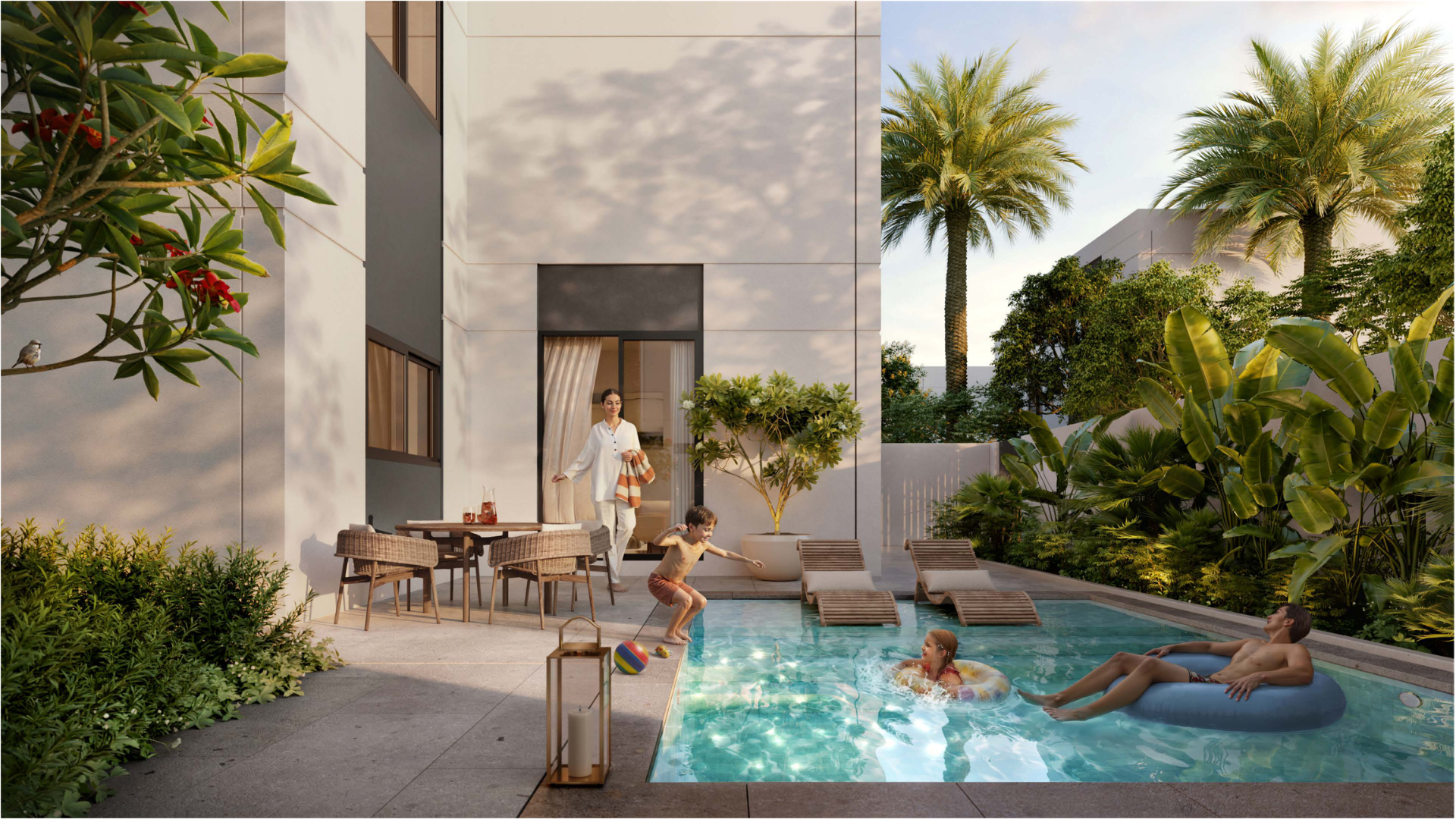 Al Ghadeer Gardens Abu Dhabi villa private pool courtyard interior
