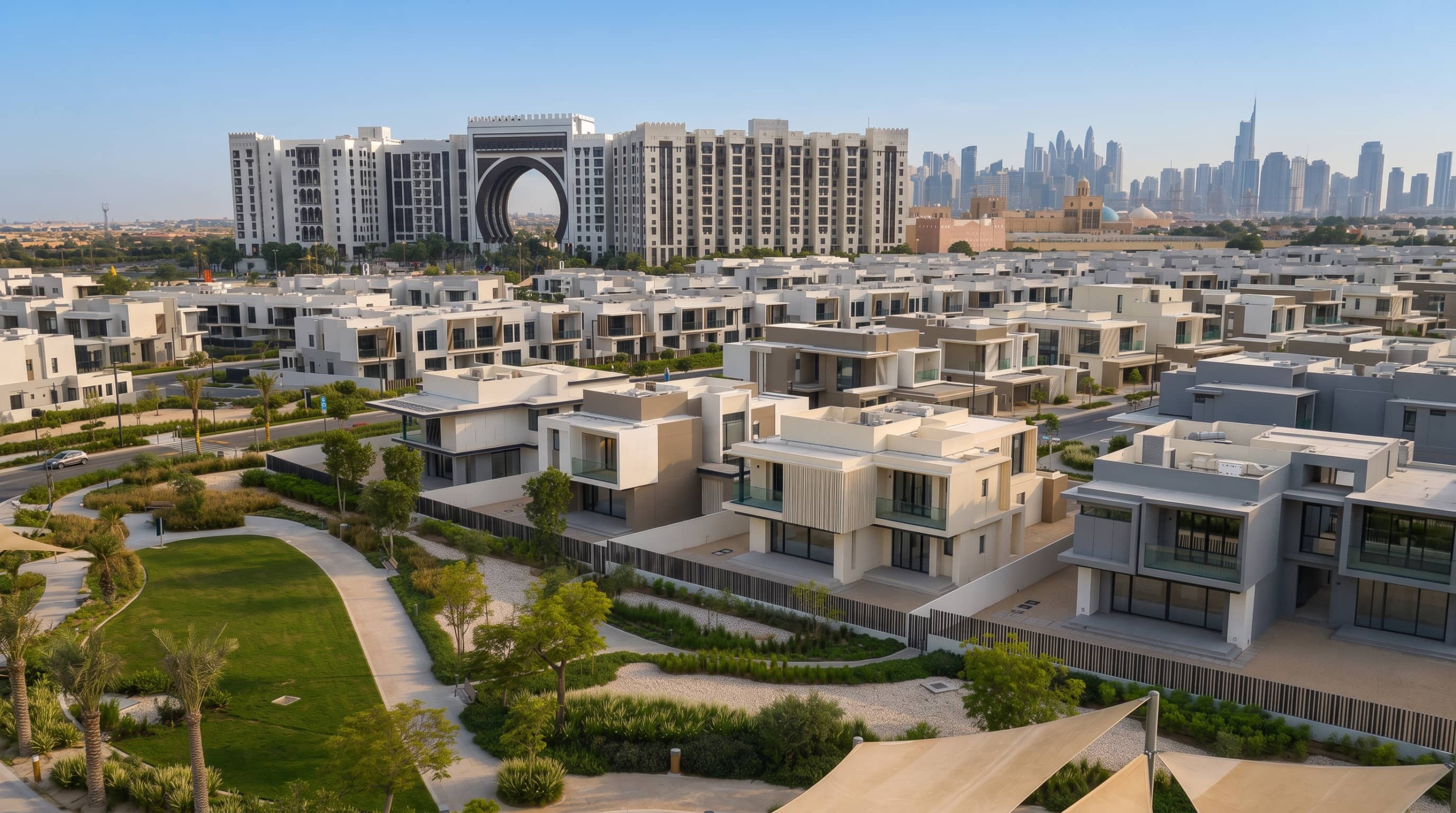 Jebel Ali Village investment — Nakheel villa community aerial view Jebel Ali Dubai